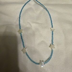 mermaidcore Blue and white beaded seashell star necklace
